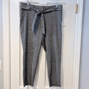 LOFT Marisa Tie Waist Tapered Pants – Size 14 – Gray Linen Blend